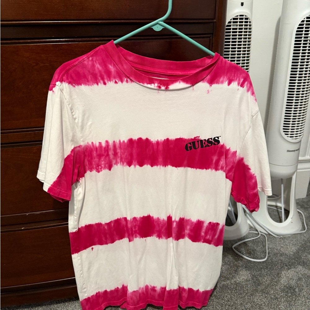 Guess Pink and White Tie-Dye T-Shirt